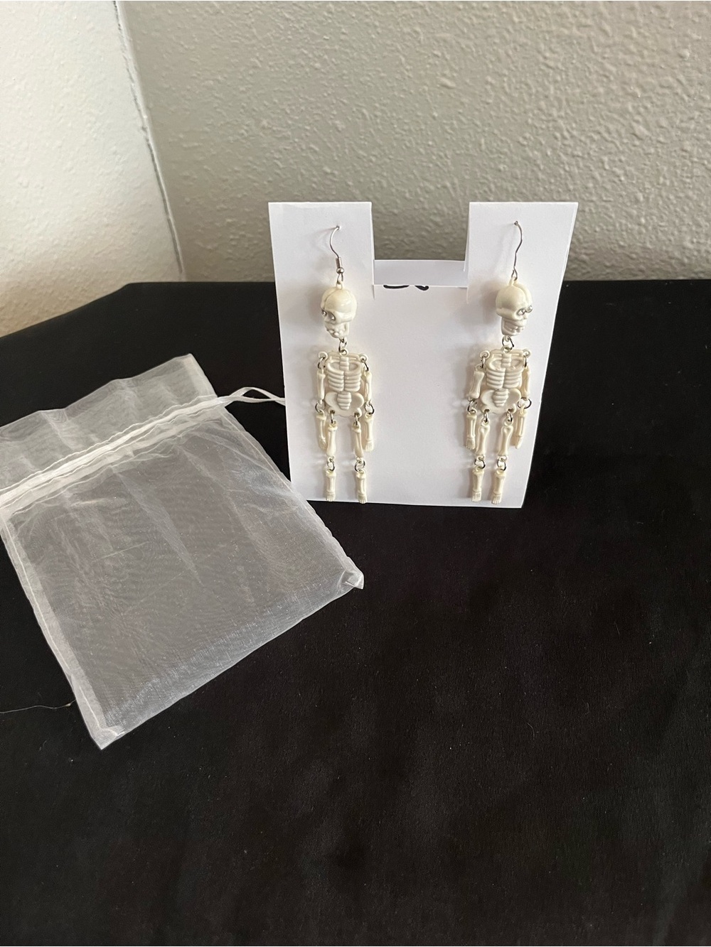 White Skeleton Dangle Earrings - Lightweight Halloween Jewelry